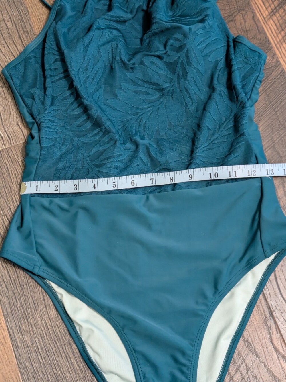 CUPSHE Teal One Piece Swimsuit Size M Medium Textured Floral Mesh Tummy Control - Picture 5 of 10